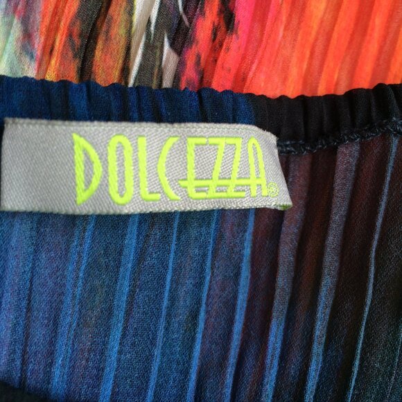 Dolcezza Womens Pleated Top Large Multicolor Pattern Drawstring Long Sleeve - Picture 5 of 8
